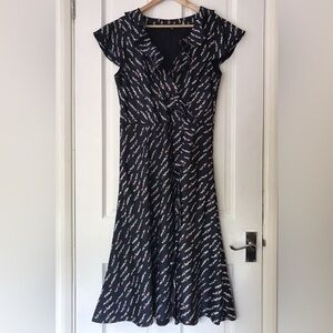 Laura Ashley Dress, Size 4, Navy Blue Floral, Ruffled
